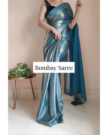 Molten Teal Shimmer Satin Saree