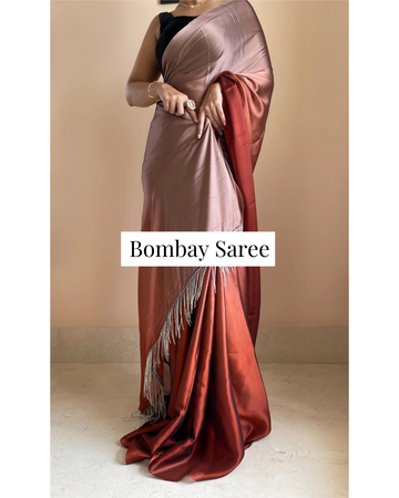 Espresso Martini Ombre Satin Saree with Handmade Tassels on Pallu