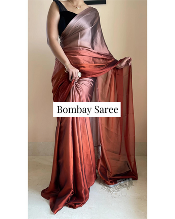 Brown Ombre Satin Saree with Handmade Tassels on Pallu