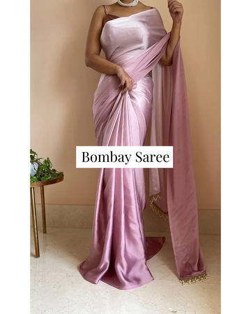 Mauve Ombre Satin Saree with Handmade Tassels on Pallu