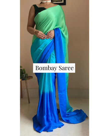 Neela Ambar Ombre Satin Saree with Handmade Tassels on Pallu