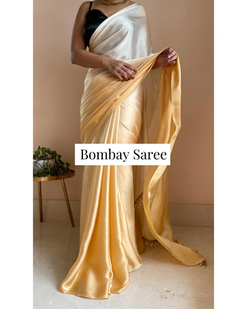 Peeli Dhoop Ombre Satin Saree with Handmade Tassels on Pallu
