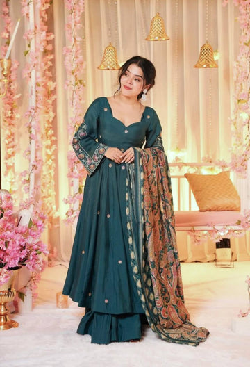 Pure Chinnon Embroidered Gown & Dupatta Set