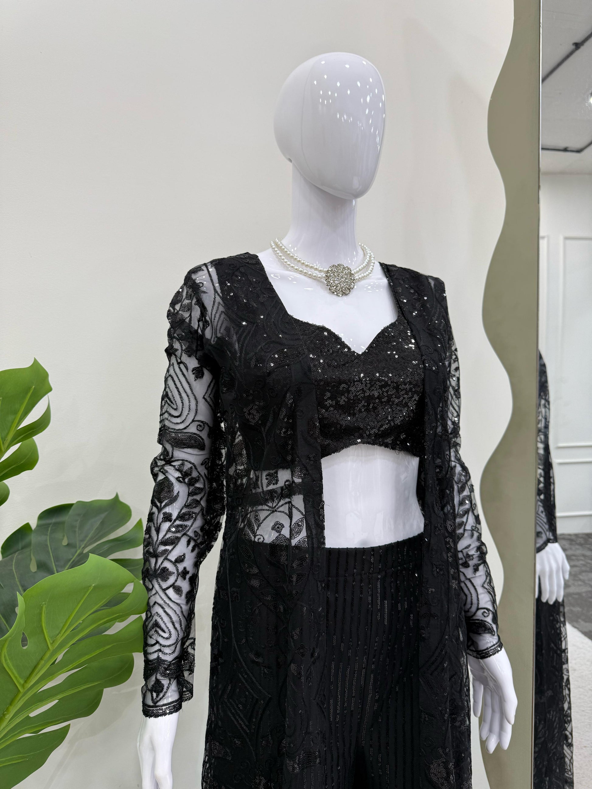Ready-to-wear butterfly net lehenga set with choli and shrug