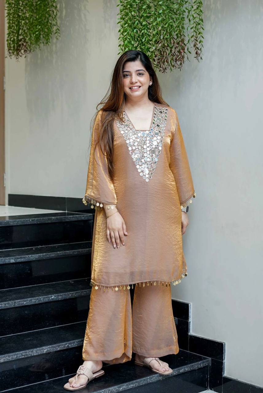Golden Glow Mirror Work Kurta Set