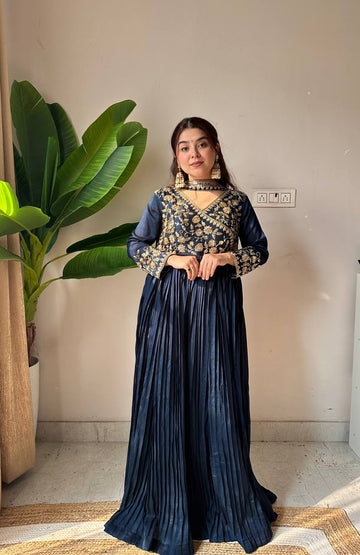 Gulnaar Blooming Vichitra Kurti Set – 2 Colors | Embroidered Elegance