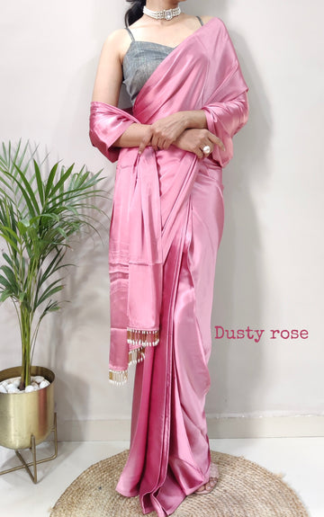1-MIN READY TO WEAR SAREE IN DUSTY ROSE PREMIUM SATIN SILK