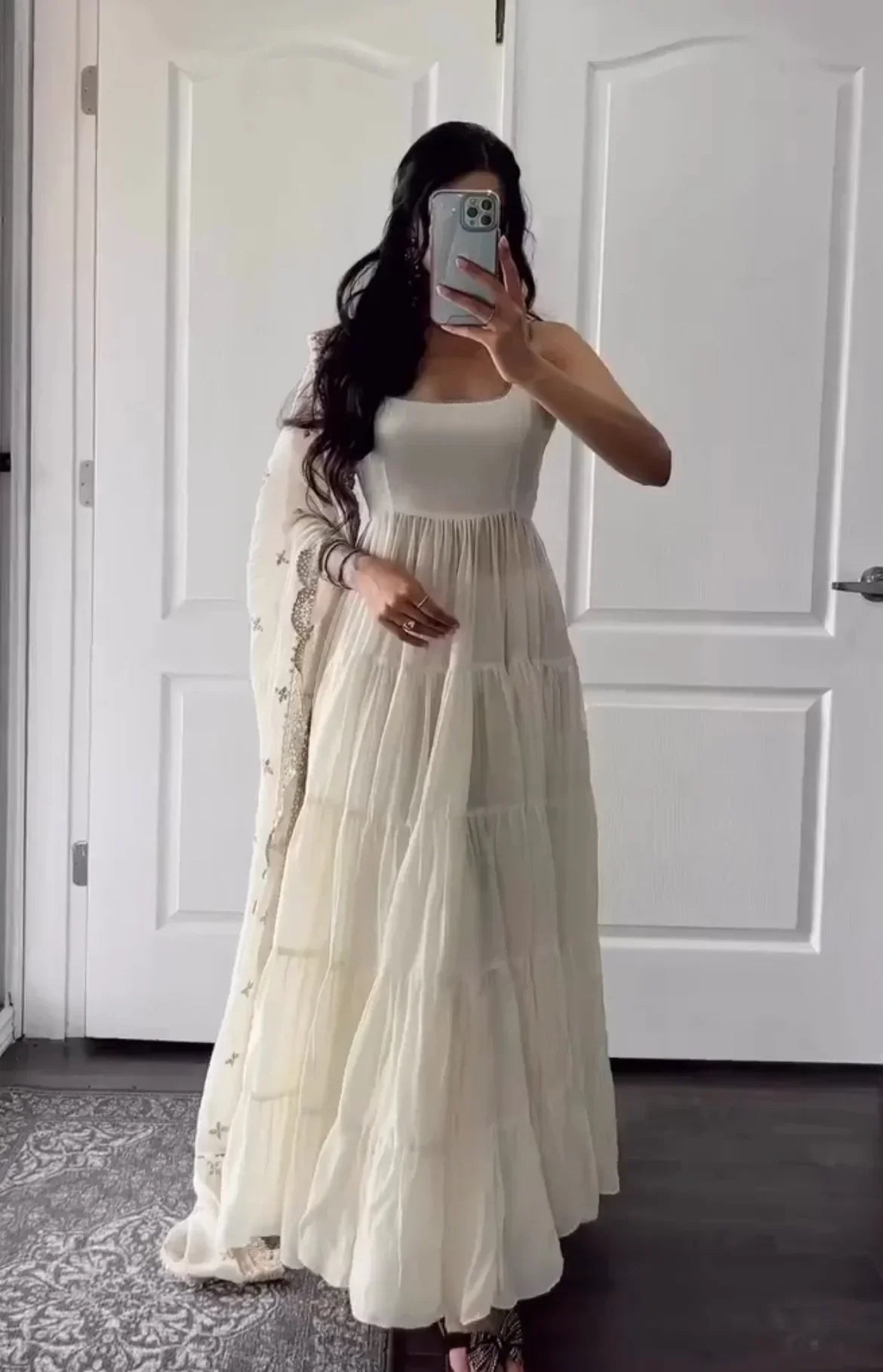 Pearl White Designer Anarkali Set