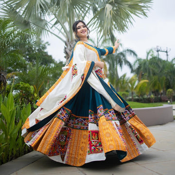 Navaratri Lehenga Choli In Printed with Mirror Work - Chaniya Choli
