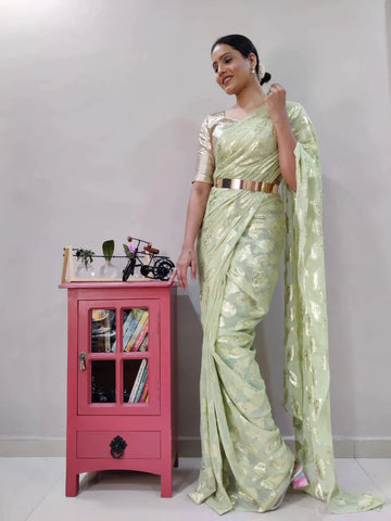 1-MIN READY TO WEAR SAREE IN PURE VISCOS ZARI WEAVING