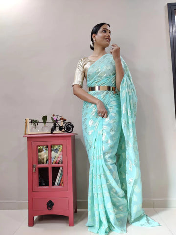 1-MIN READY TO WEAR SAREE IN PURE VISCOS ZARI WEAVING
