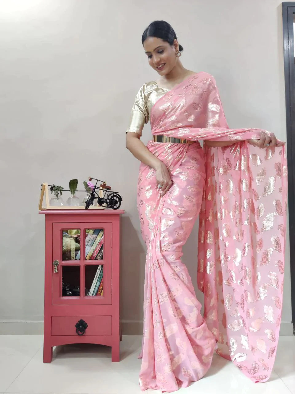 1-MIN READY TO WEAR SAREE IN PURE VISCOS ZARI WEAVING