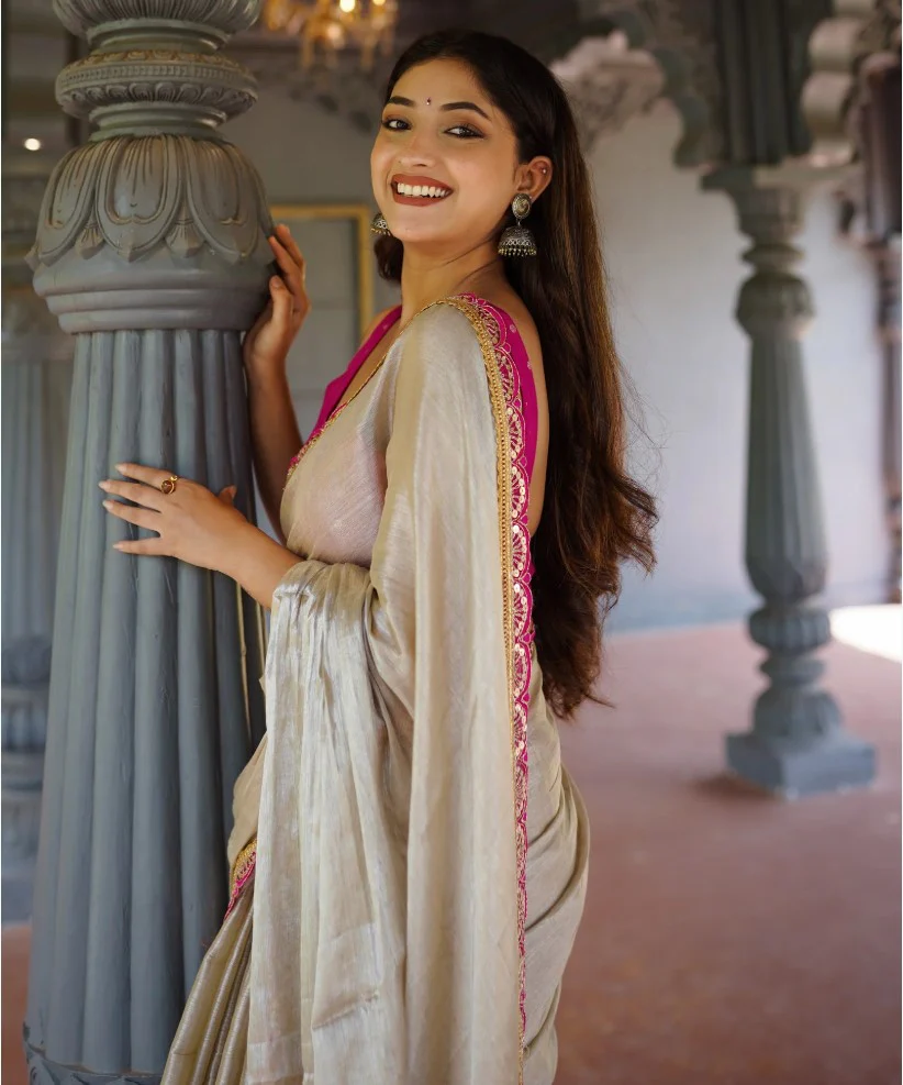Luxurious Tissue Saree with Sequence & Thread Butta Work Lace