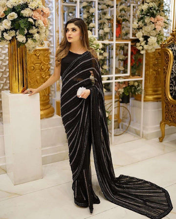 Premium Black Designer Saree With Sequence Embroidery Work