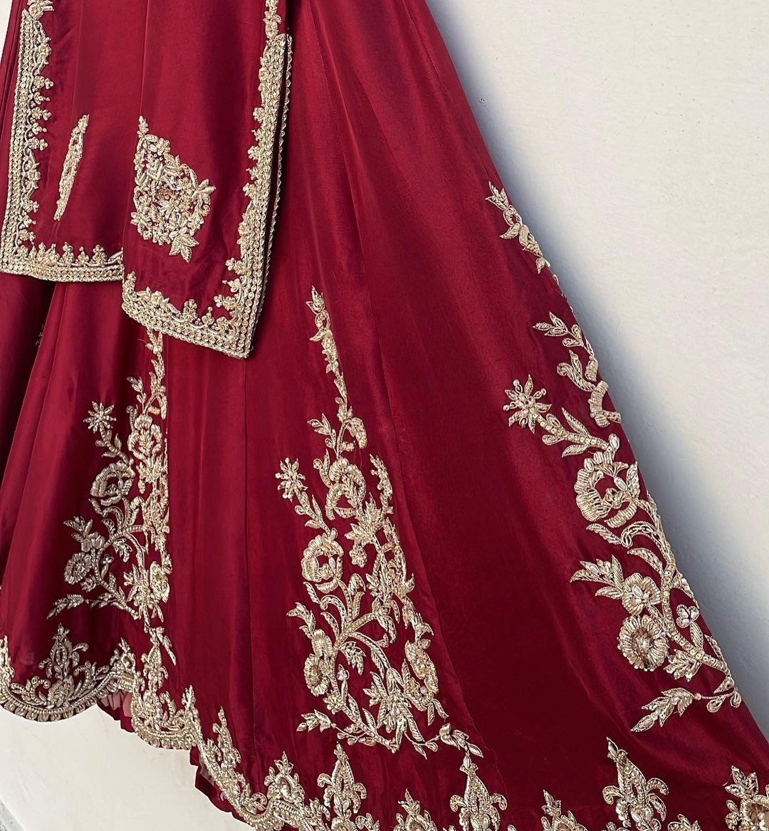 Exclusive Designer Heavy Chinon Sequence Embroidered Suit with Full Flair Gharara