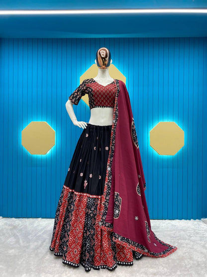 Multicolor Reyon With Printed Work Navratri Lehenga Choli