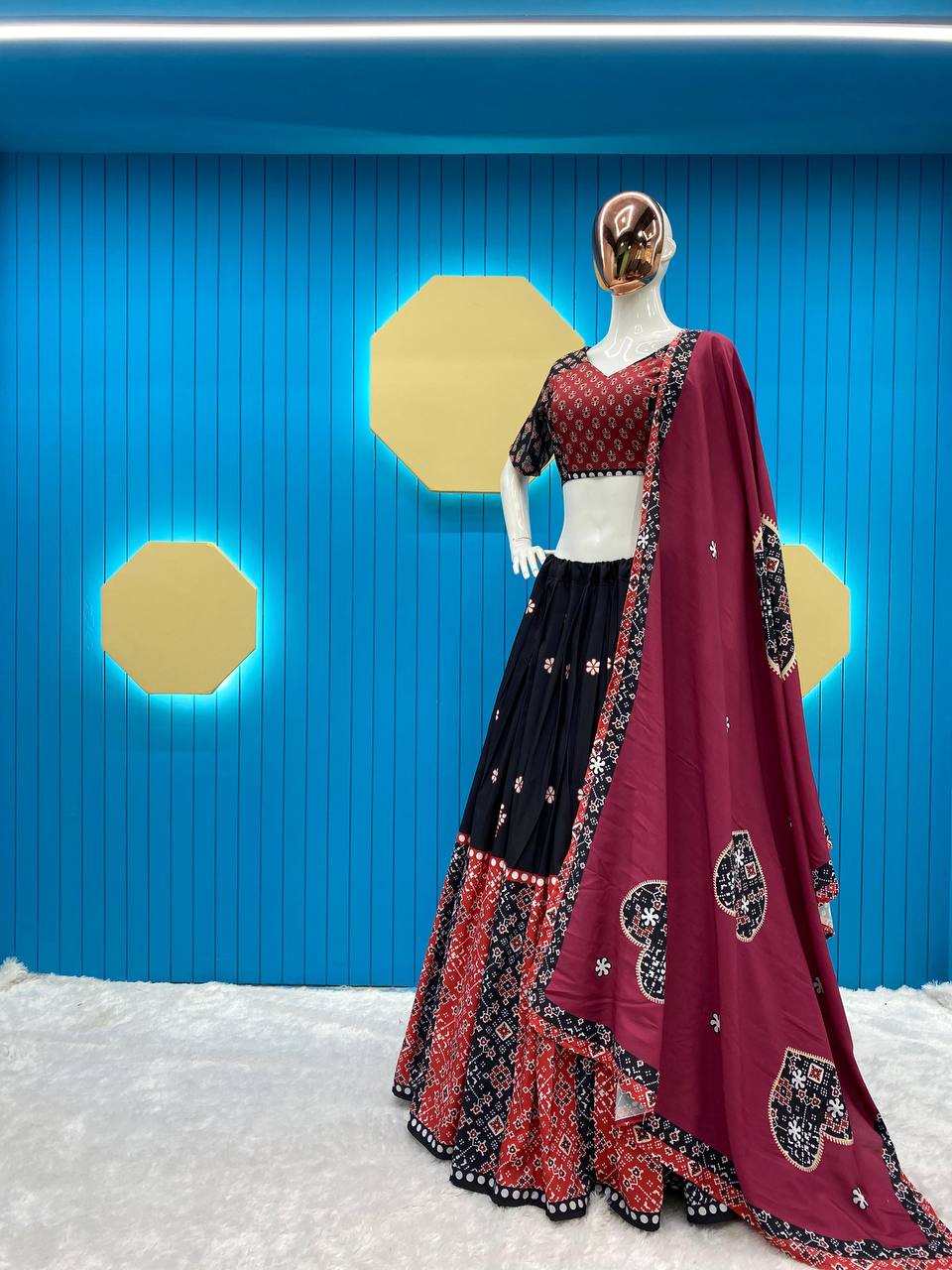 Multicolor Reyon With Printed Work Navratri Lehenga Choli