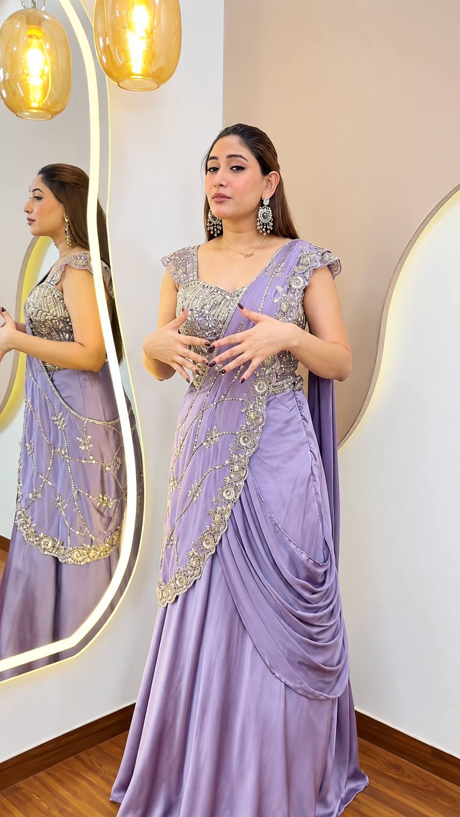 Trending Lehenga Style Saree indow-Western With Blouse set