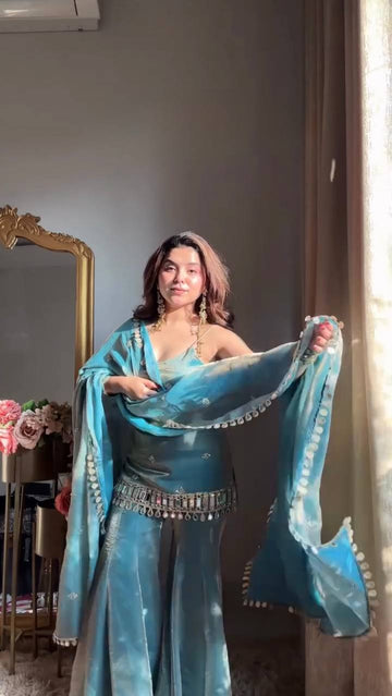 Sunehri Charm Mirror Work Sharara Set