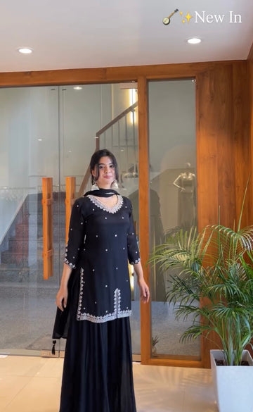 Royal Sequin Lace Wedding Wear Plazo Set