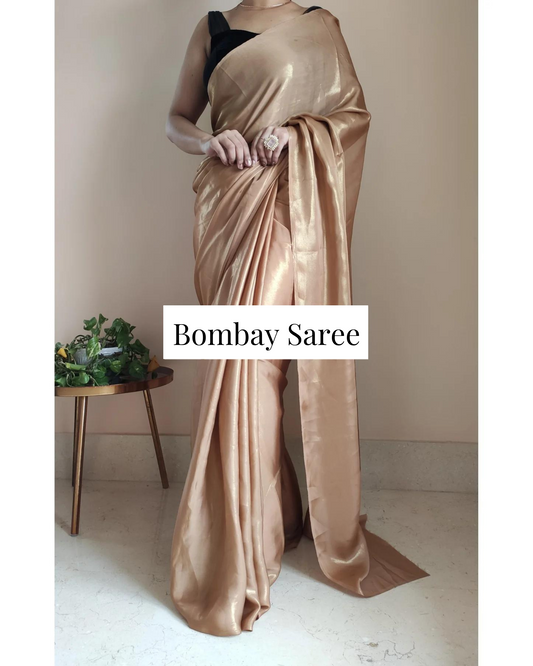 Champagne Gold Shimmer Satin Saree