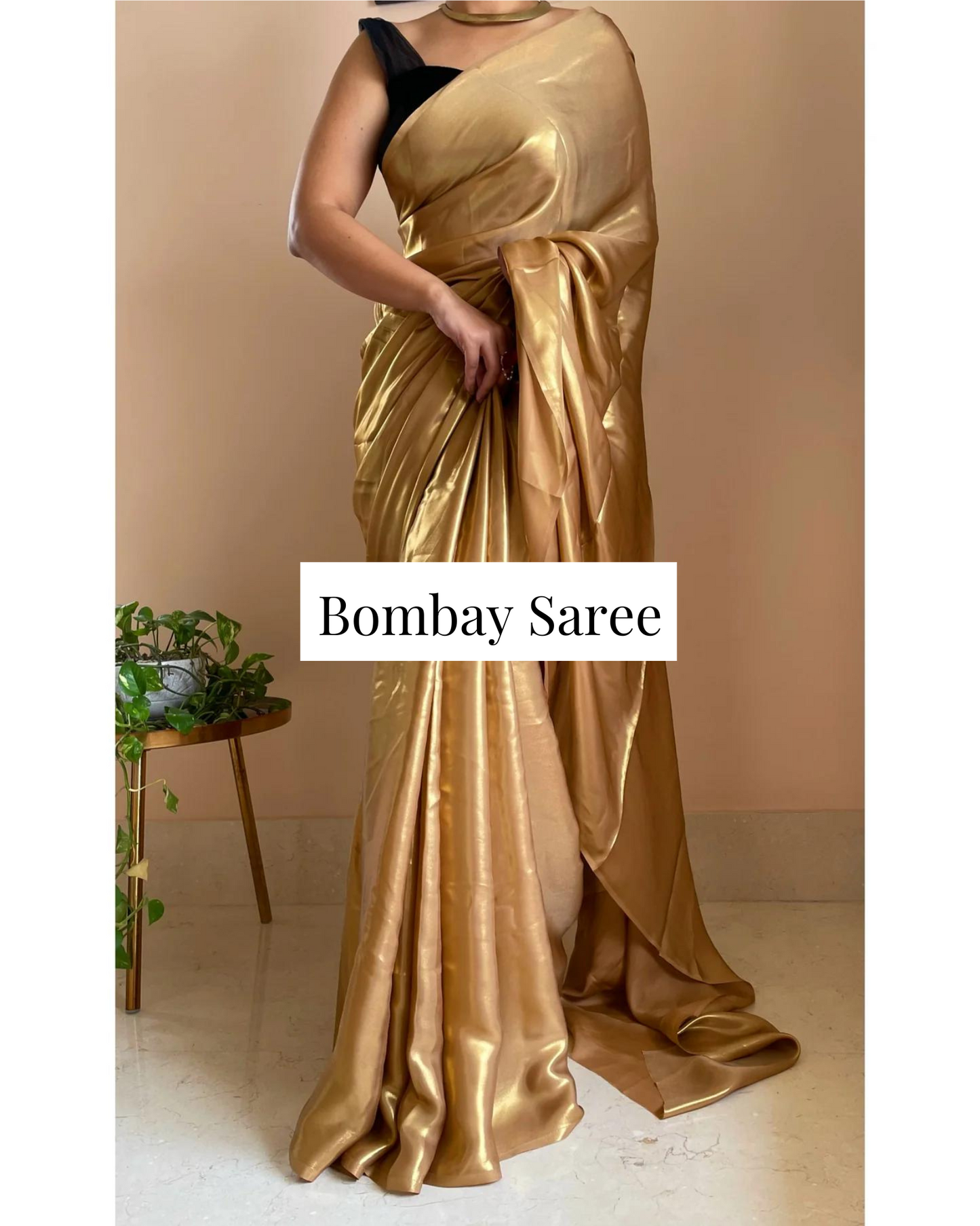 Molten Gold Shimmer Satin Saree