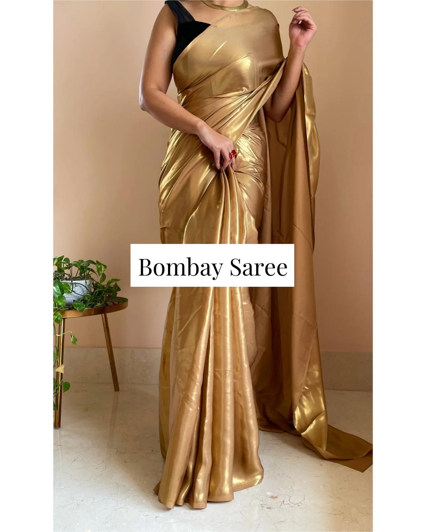 Molten Gold Shimmer Satin Saree