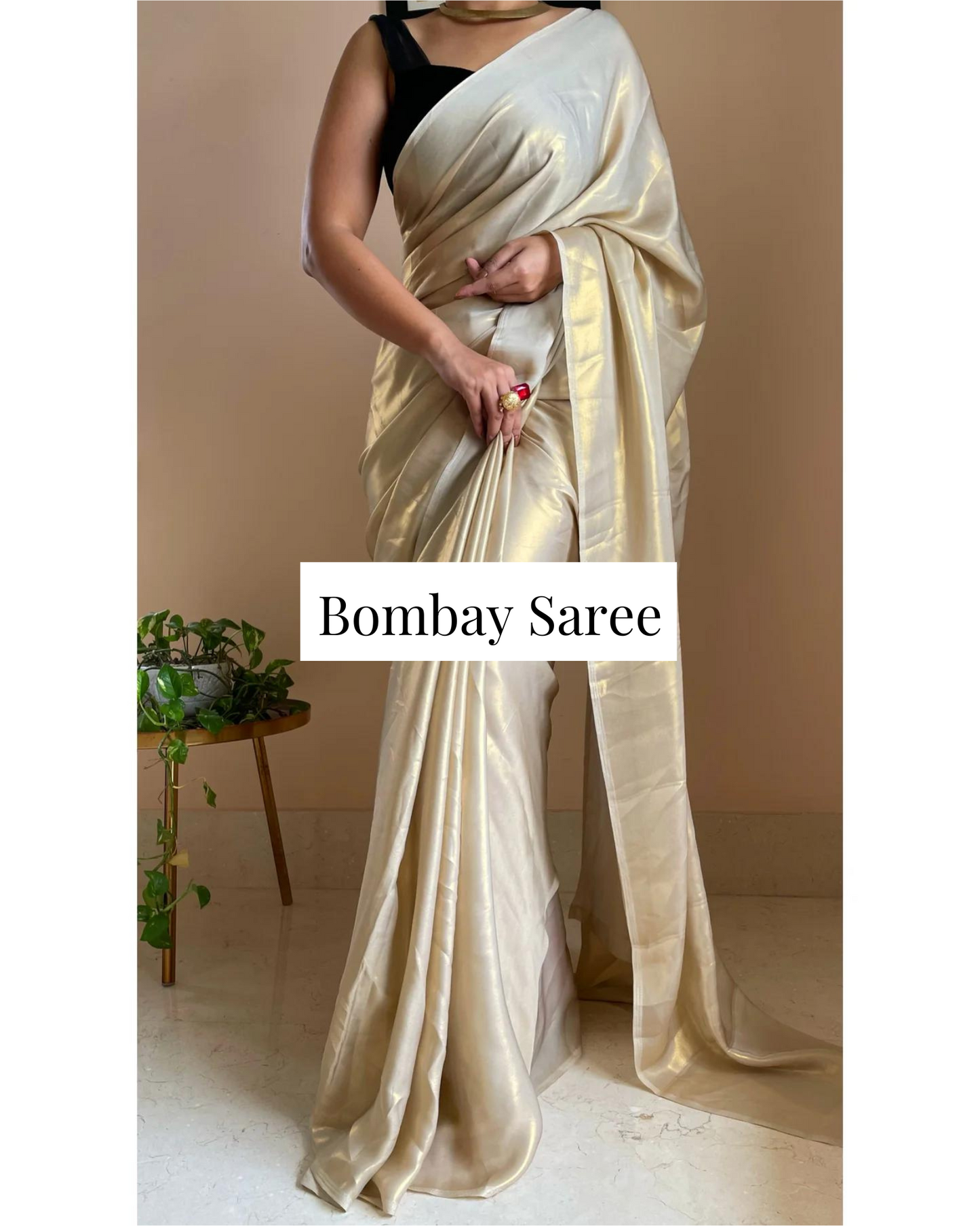 Beige Shimmer Satin Saree