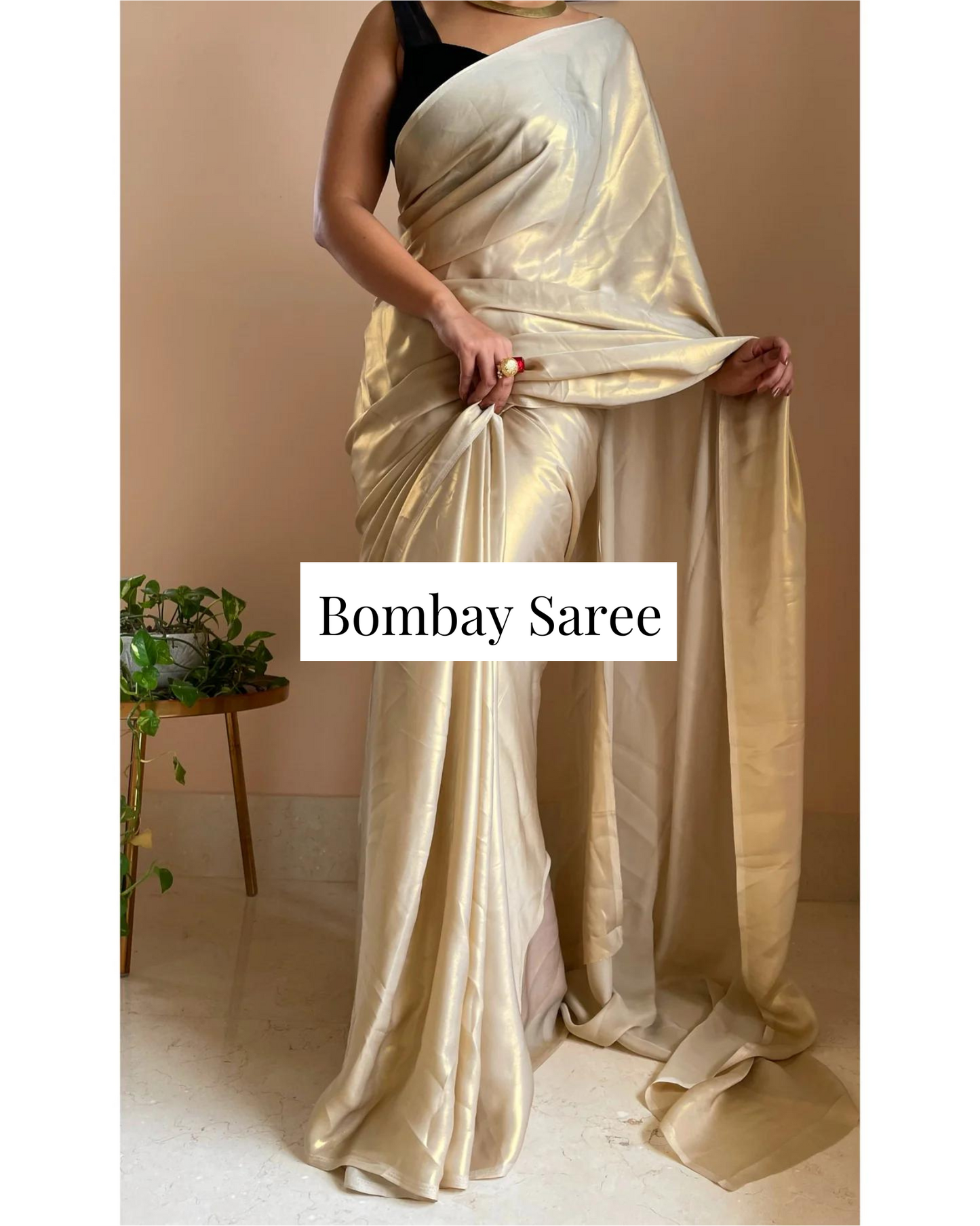 Beige Shimmer Satin Saree