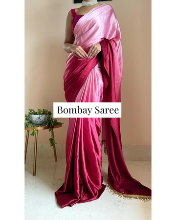 Raspberry Ombre Satin Saree with Handmade Tassels on Pallu