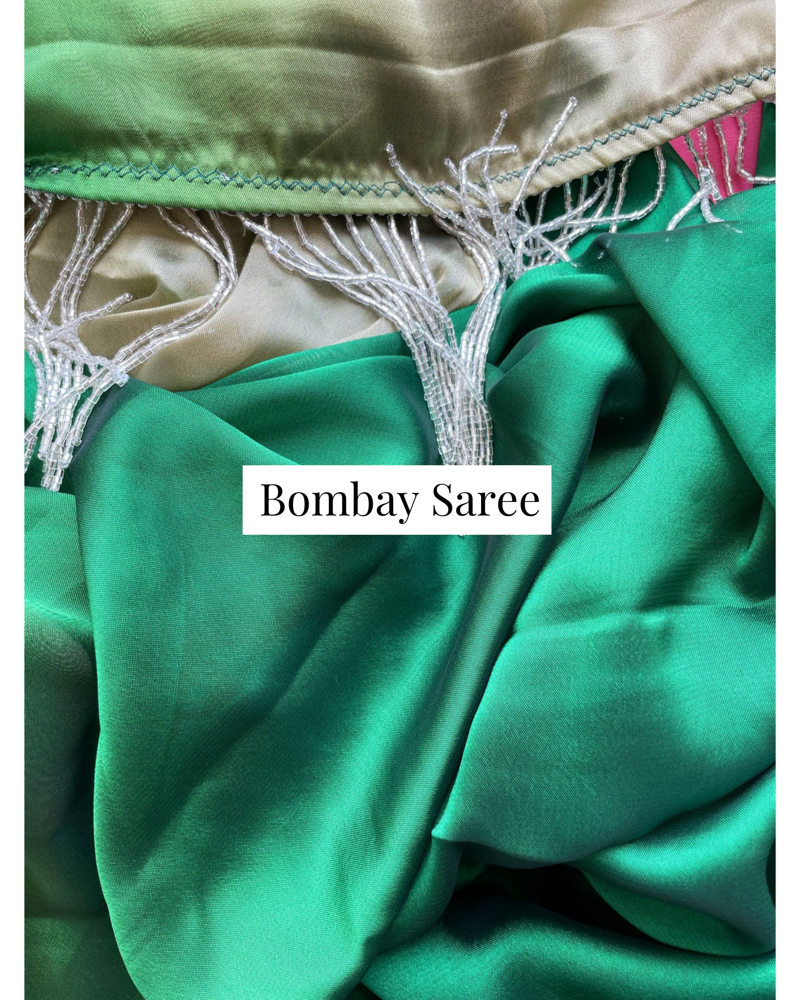 Green Mimosa Ombre Satin Saree with Handmade Tassels on Pallu