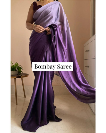 Amethyst Ombre Satin Saree with Handmade Tassels on Pallu