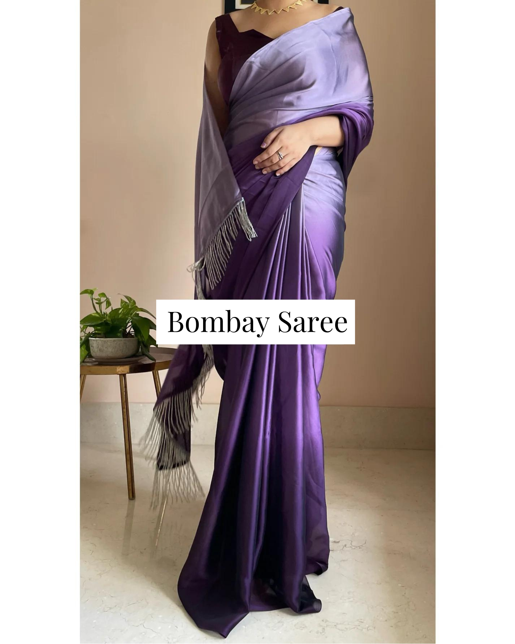Amethyst Ombre Satin Saree with Handmade Tassels on Pallu