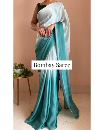 Ocean Ombre Satin Saree with Handmade Tassels on Pallu
