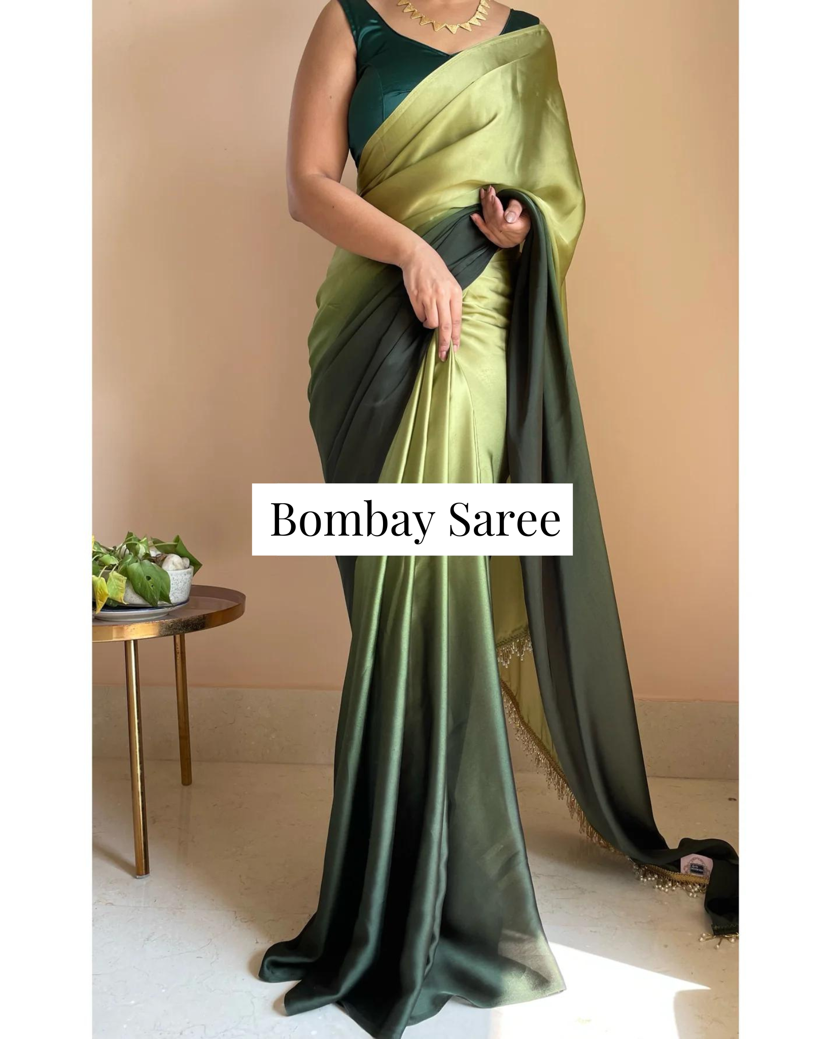 Kacchi Kairi Ombre Satin Saree with Handmade Tassels on Pallu