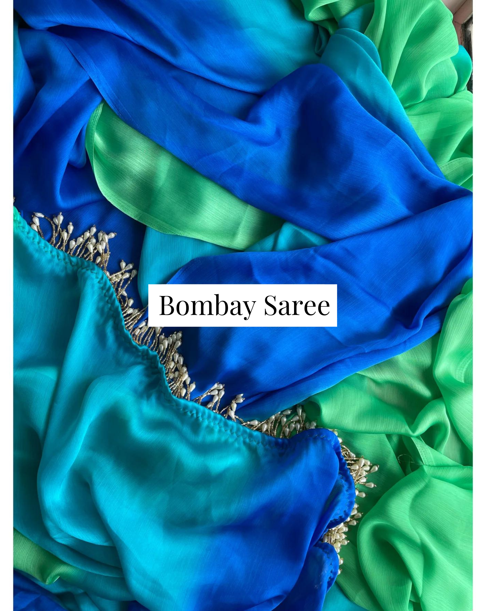 Neela Ambar Ombre Satin Saree with Handmade Tassels on Pallu
