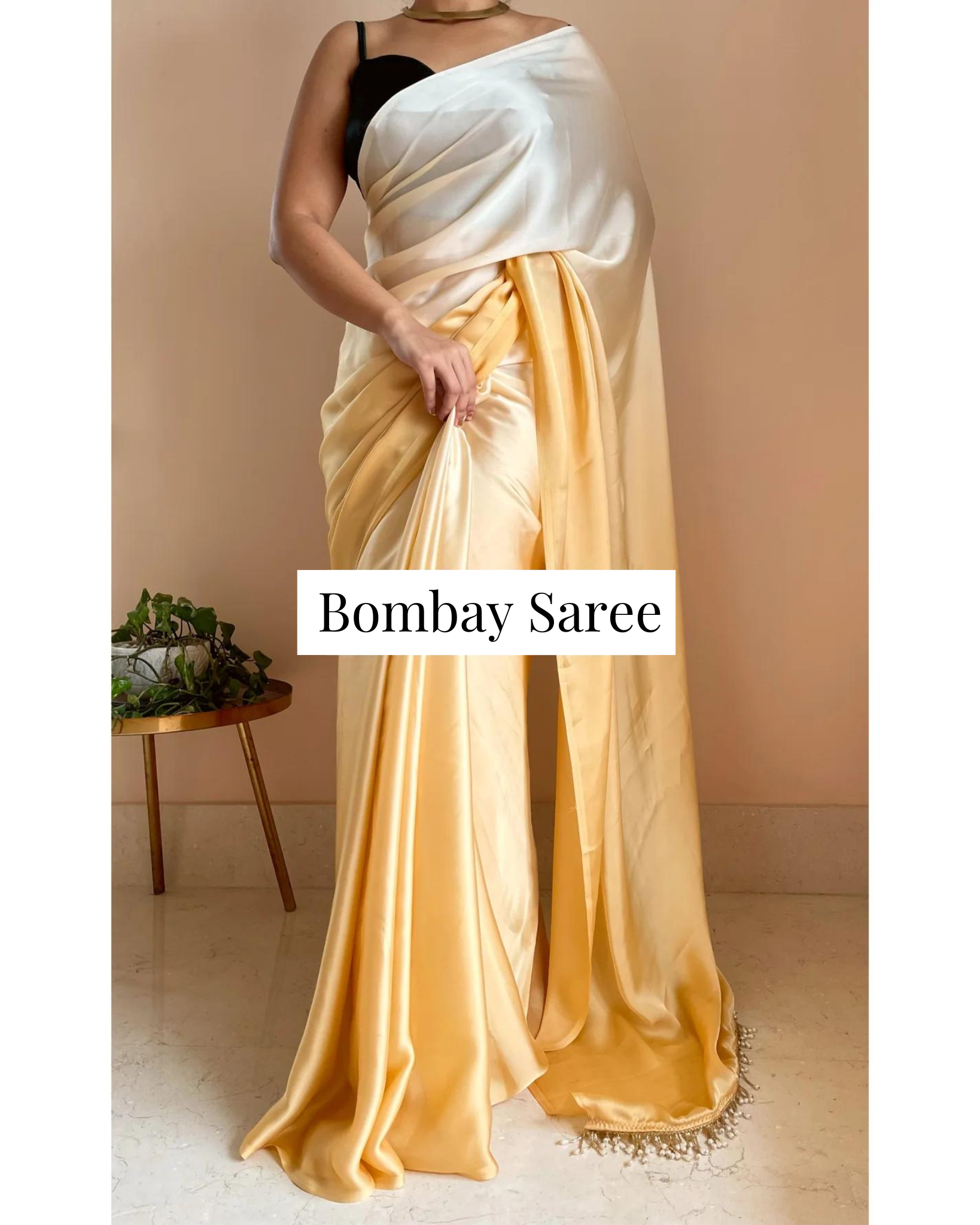 Peeli Dhoop Ombre Satin Saree with Handmade Tassels on Pallu