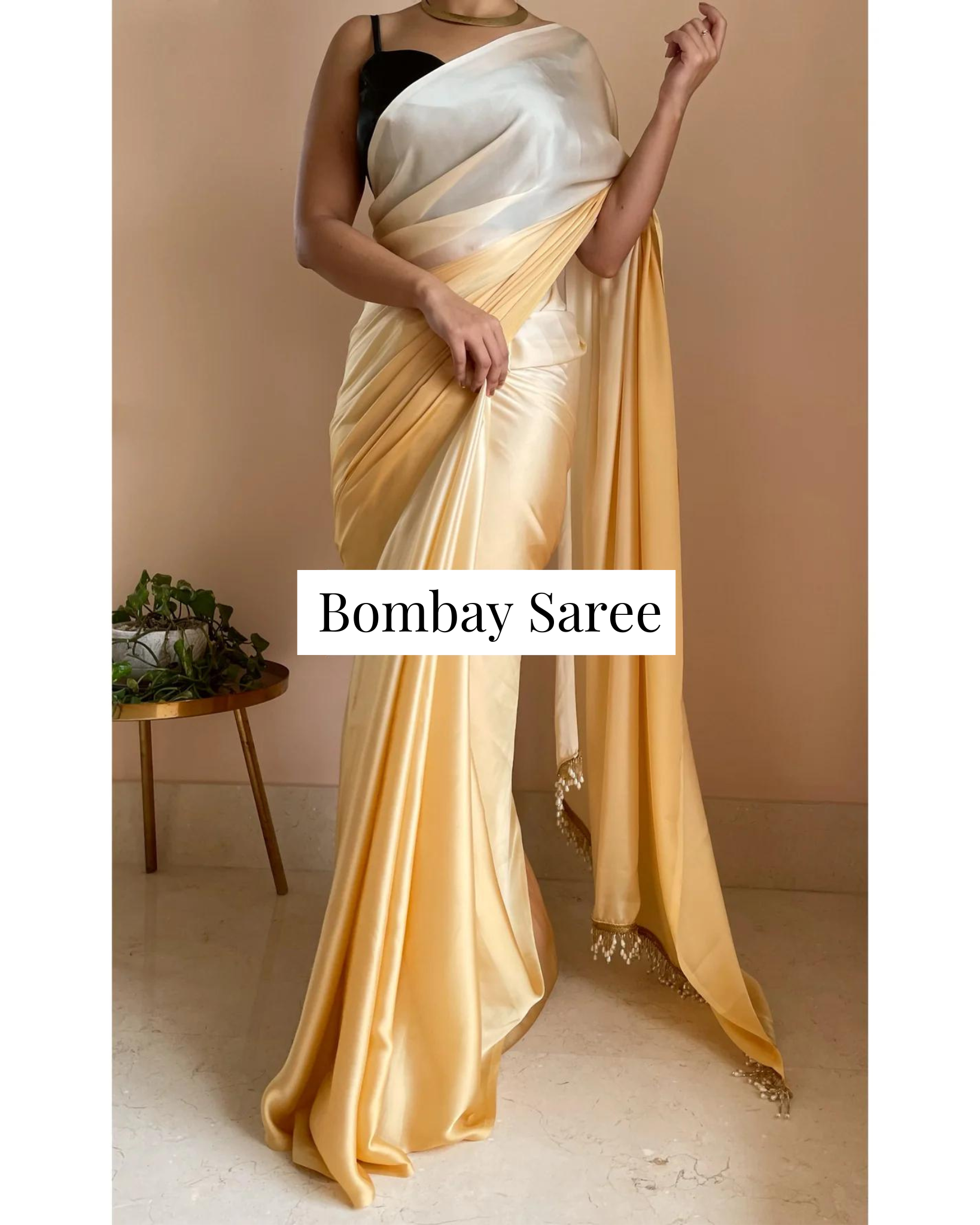 Peeli Dhoop Ombre Satin Saree with Handmade Tassels on Pallu