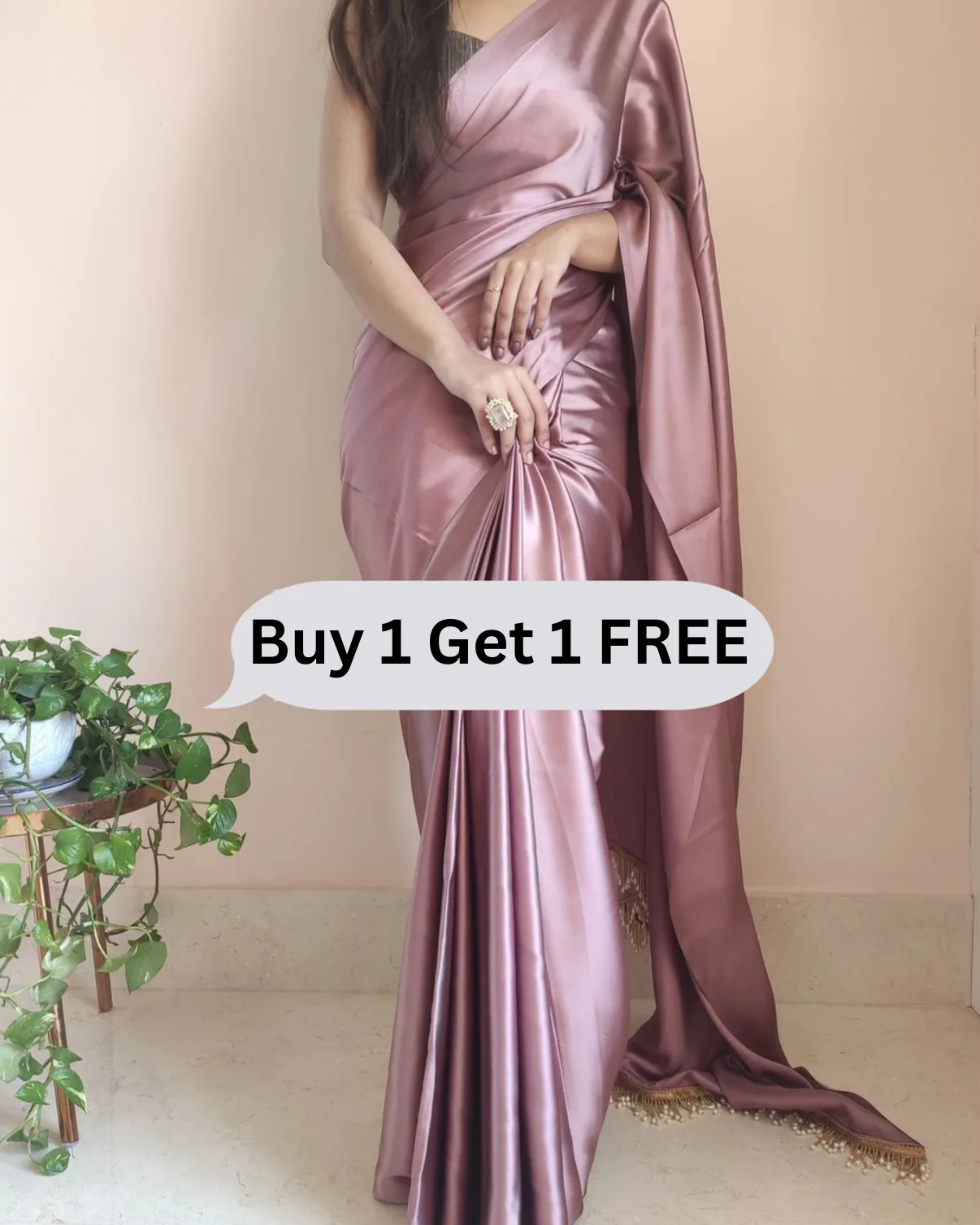 BUY 1 Get 1 FREE Ready To Wear Satin Silk Saree