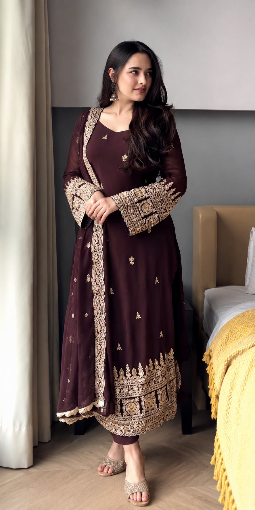 Elegant Georgette Suit Ensemble Adorned with Thread and Sequin Work