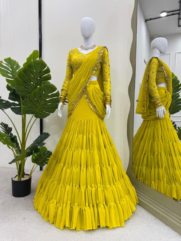 "Complete set of the Lehenga Saree with intricate detailing, perfect for traditional events."