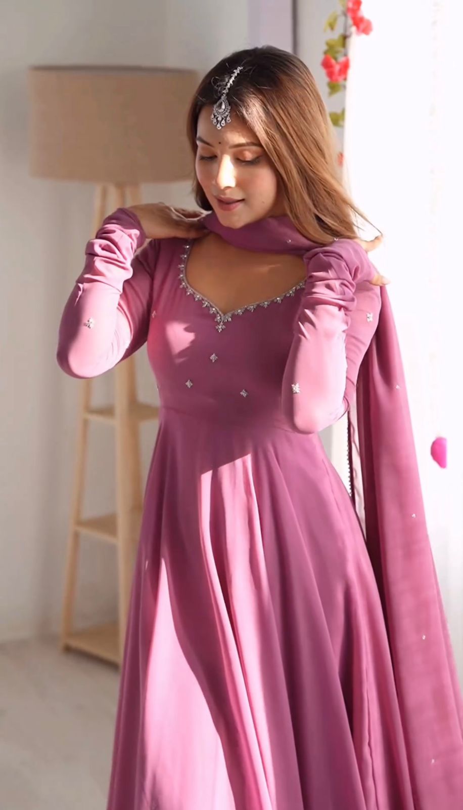 Faux Georgette With Embroidery Work Gown And Dupatta Set Fully Stitched