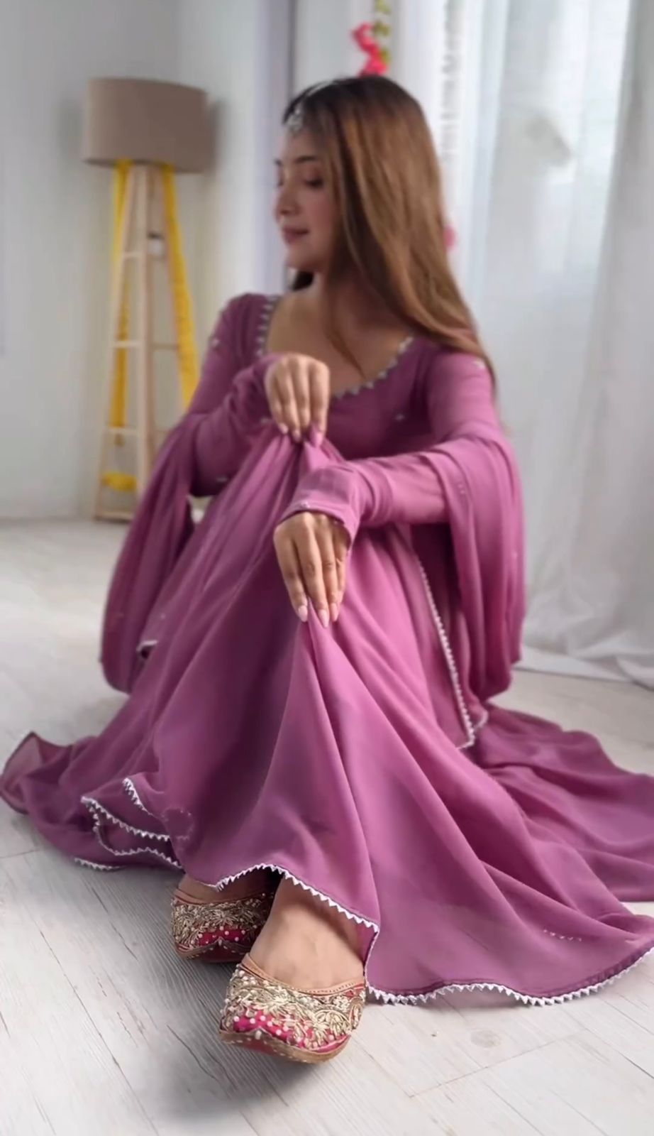 Faux Georgette With Embroidery Work Gown And Dupatta Set Fully Stitched