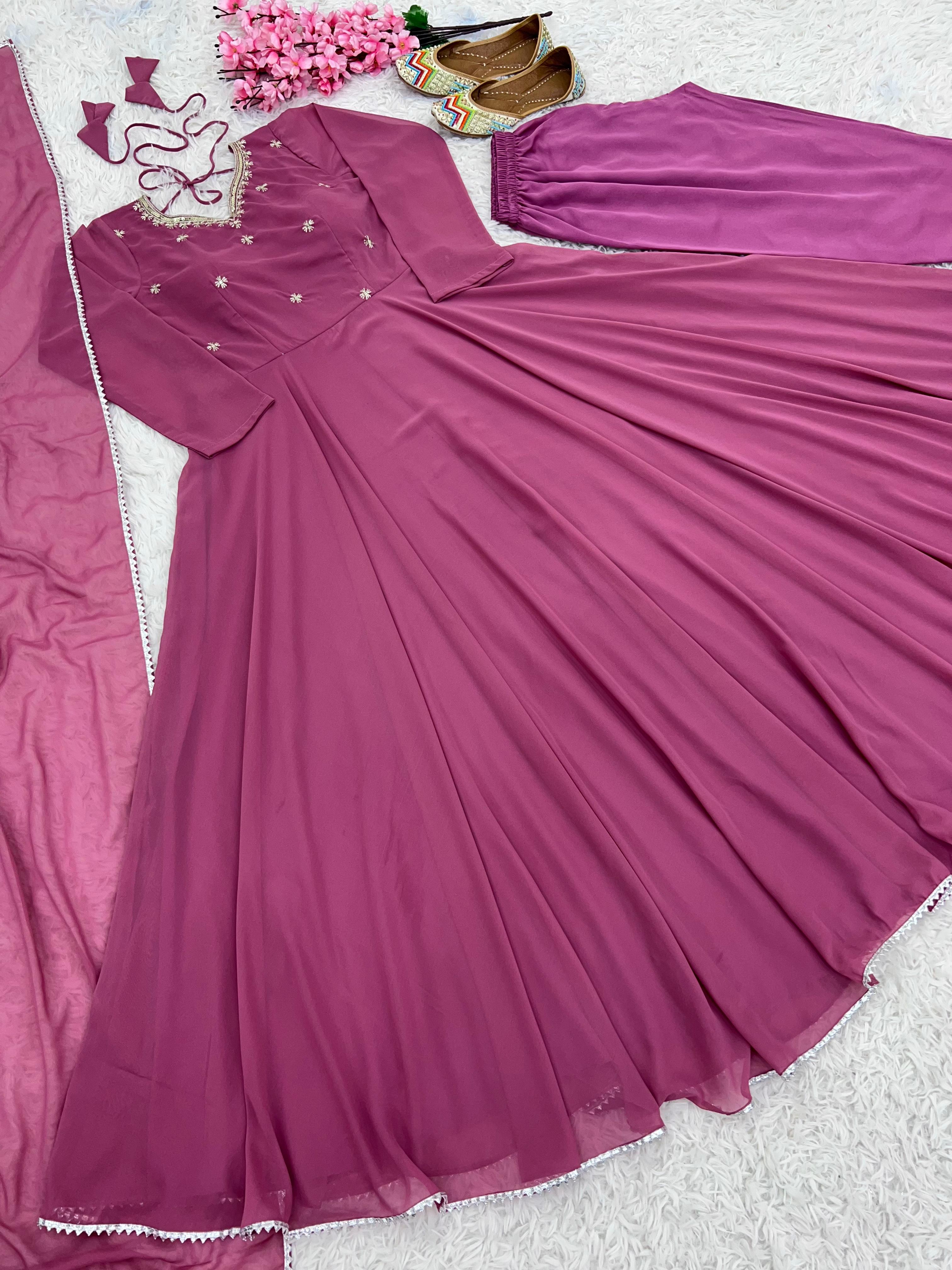 Faux Georgette With Embroidery Work Gown And Dupatta Set Fully Stitched