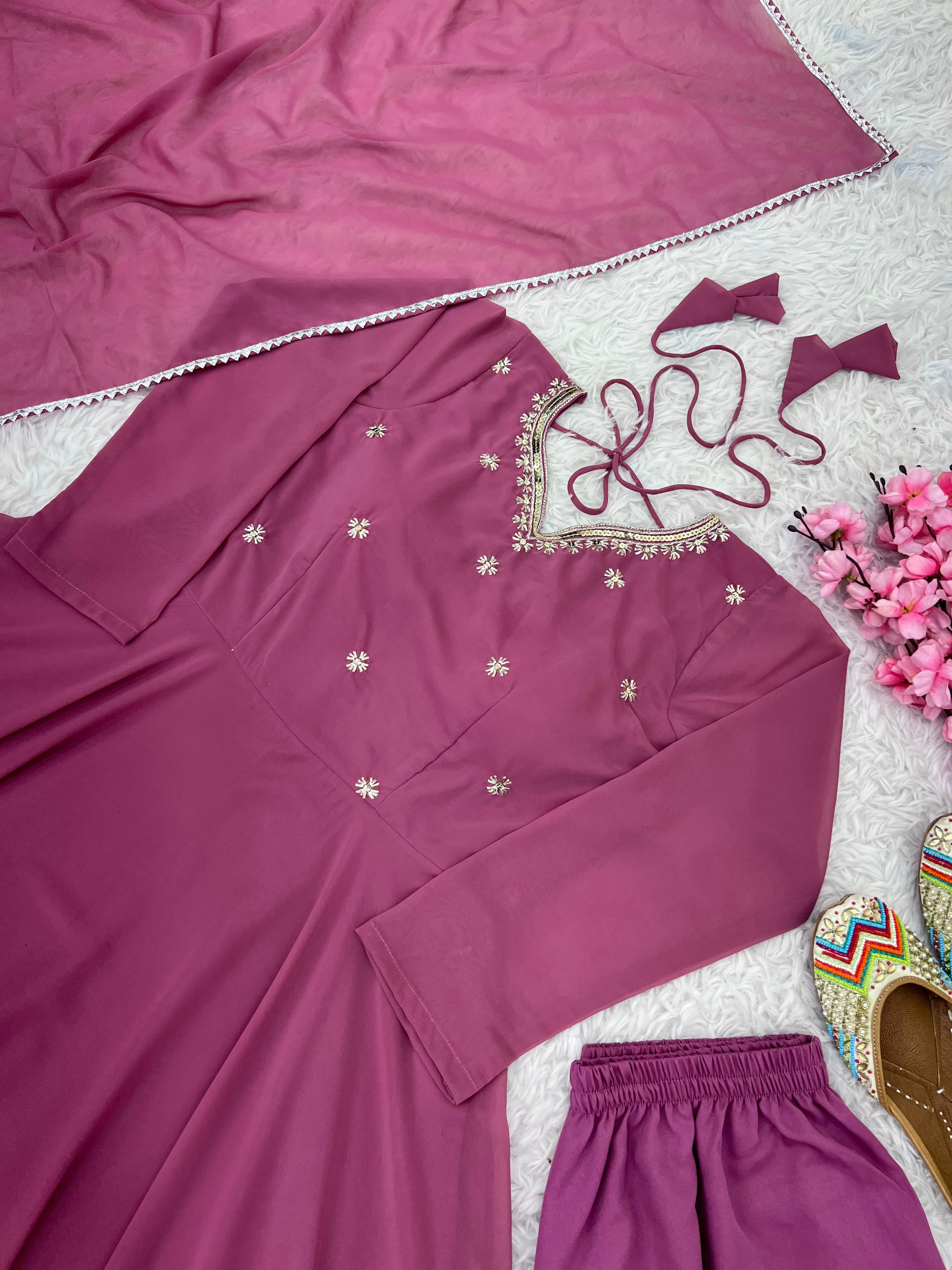 Faux Georgette With Embroidery Work Gown And Dupatta Set Fully Stitched