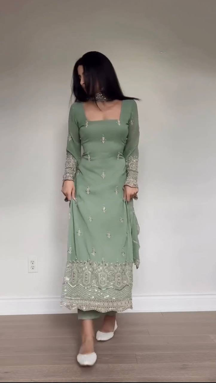 Faux Georgette Thread–Sequins Work Suit Set