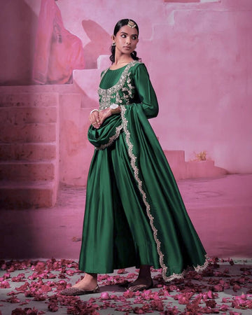 Designer Green Gown For Mehandi Party Wear Look Collection