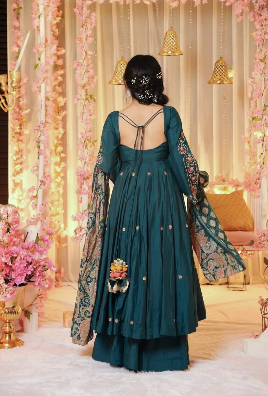 Pure Chinnon Embroidered Gown & Dupatta Set