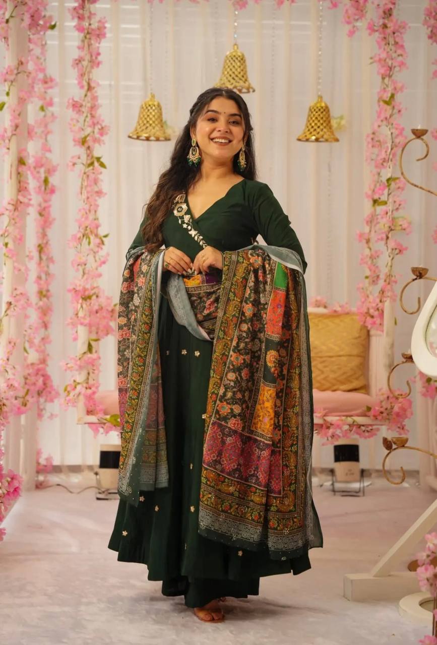 Sequin Work Chinnon Gown and Dupatta Set