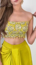Elegant Sleeveless Blouse with Mirror Work and Embroidery in Citrus Green